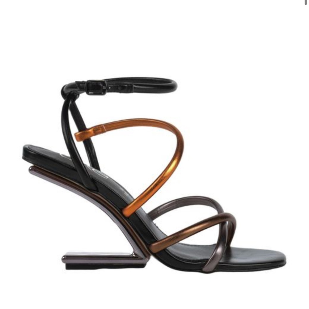 New EXE sz40 Chic Black and Orange Strappy leather Heels